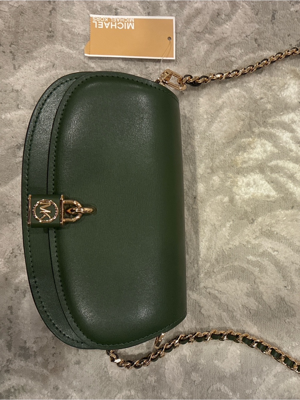 Michael Kors Dark Green Leather Chain Crossbody with Gold Hardware
